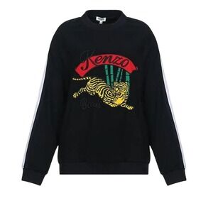 KENZO Paris Rare Tiger Bamboo Embroidered Long Sleeve‎ Black Sweatshirt Size S